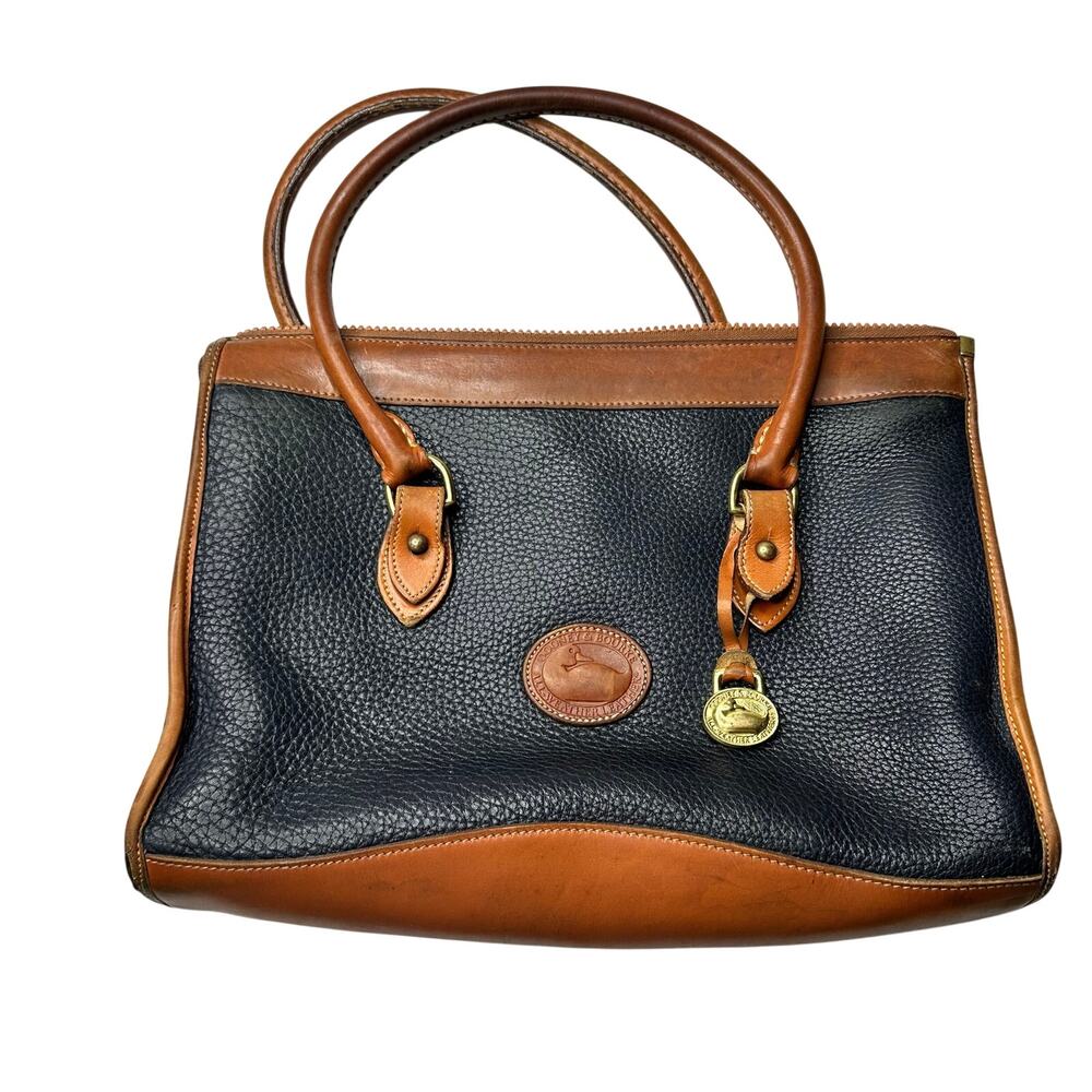 Vintage Dooney & Bourke Navy Tan Leather Top Handle Bag